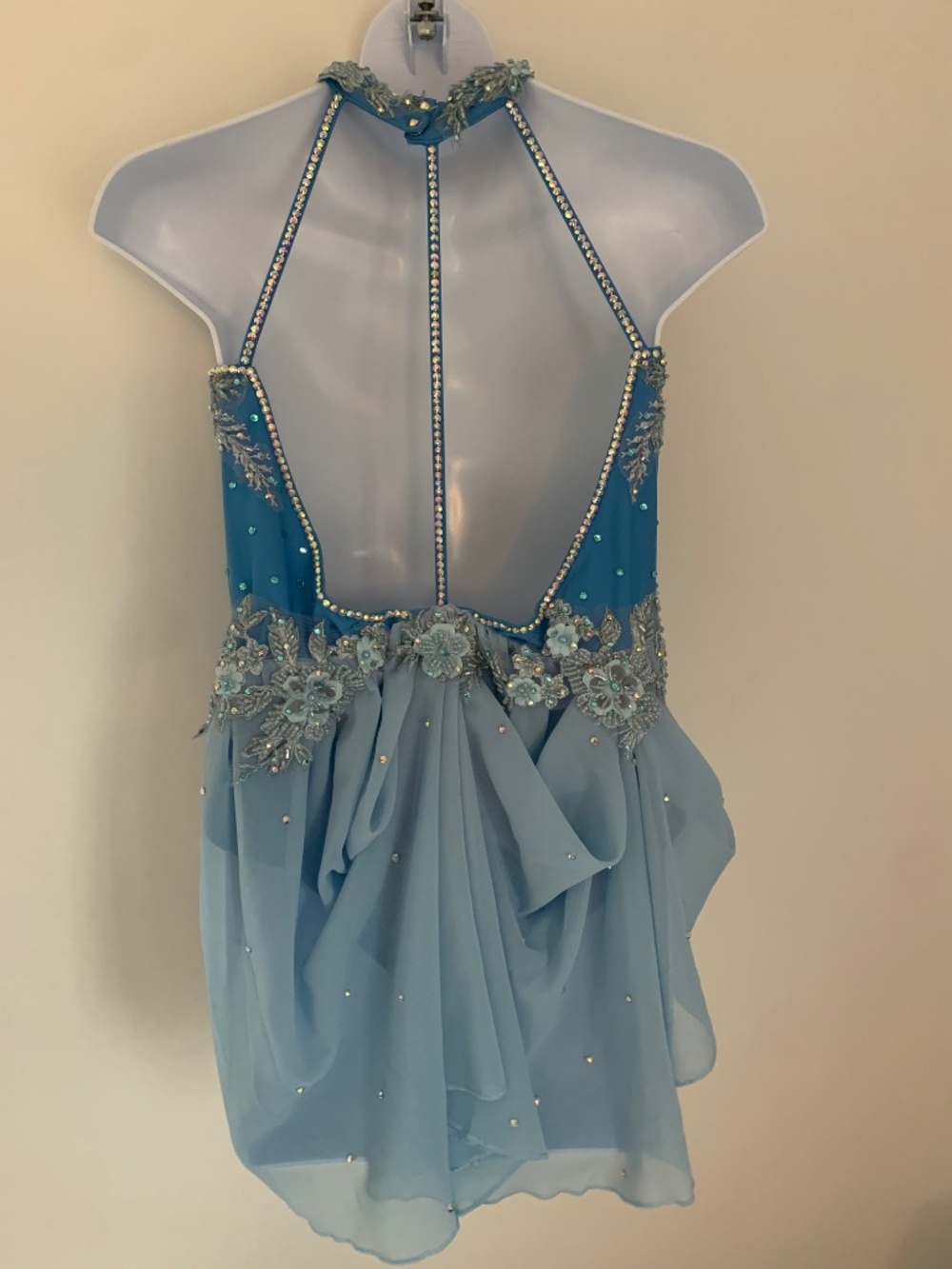 Blue Rhinestone Lyrical Dance Costume, Child Size 14, with Hairpiece - Picture 5 of 8